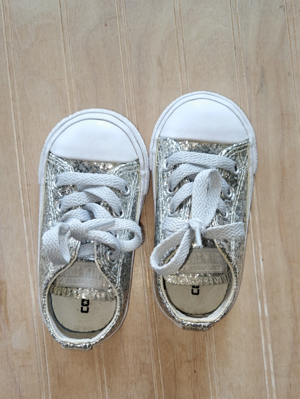Converse Chuck Taylor All Star Metallic Glitter Silver Infant Sneakers Y2k